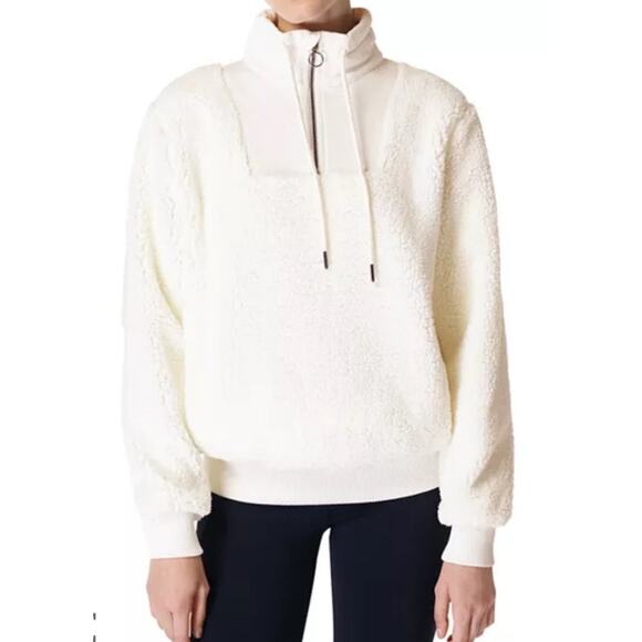 Sweaty Betty Half Zip Sherpa Cream Women's Size XL - Picture 1 of 5